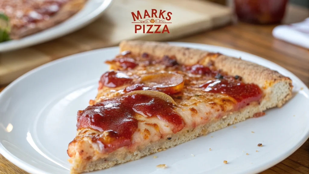 A jar of Mark's Pizza Sweet Sauce with a vibrant label and a golden lid.