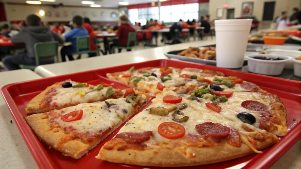 Simple school pizza recipe with easy ingredients like pizza dough, tomato sauce, cheese, and pepperoni.