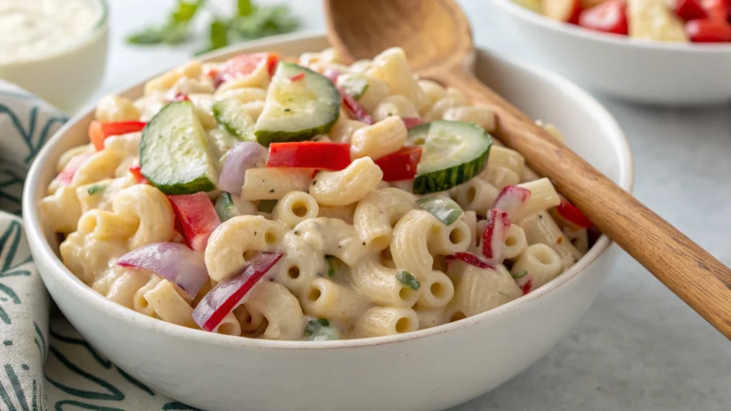 A close-up of creamy ditalini pasta served in a white bowl, garnished with fresh parsley and grated Parmesan cheese, perfect for a comforting Italian meal.